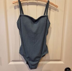 New Kona Sol Green Ribbed One Piece Swimsuit Women's Small (4-6) Full Coverage